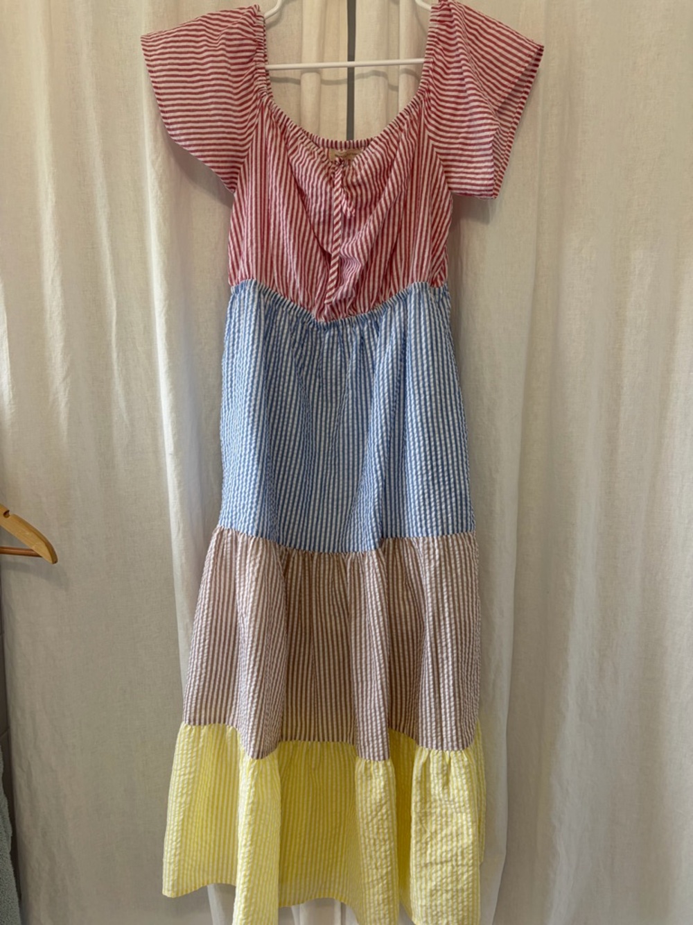 Urban Outfitters Red, Blue, Tan & Yellow Tiered Maxi Dress